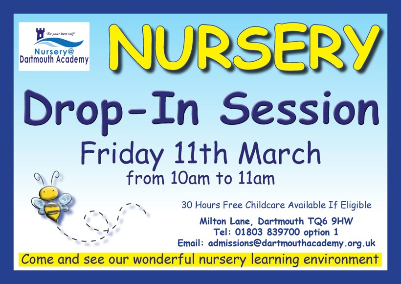Dartmouth nursery drop in session a4 poster march 2022